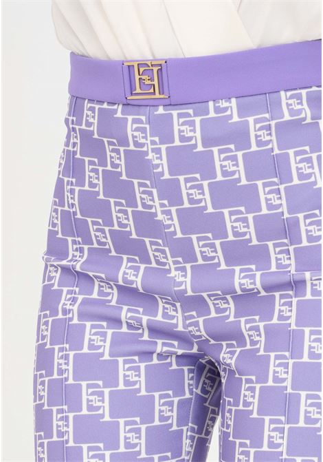 White and purple women's flared trousers with golden metal logo ELISABETTA FRANCHI | PAS1541E2BX9